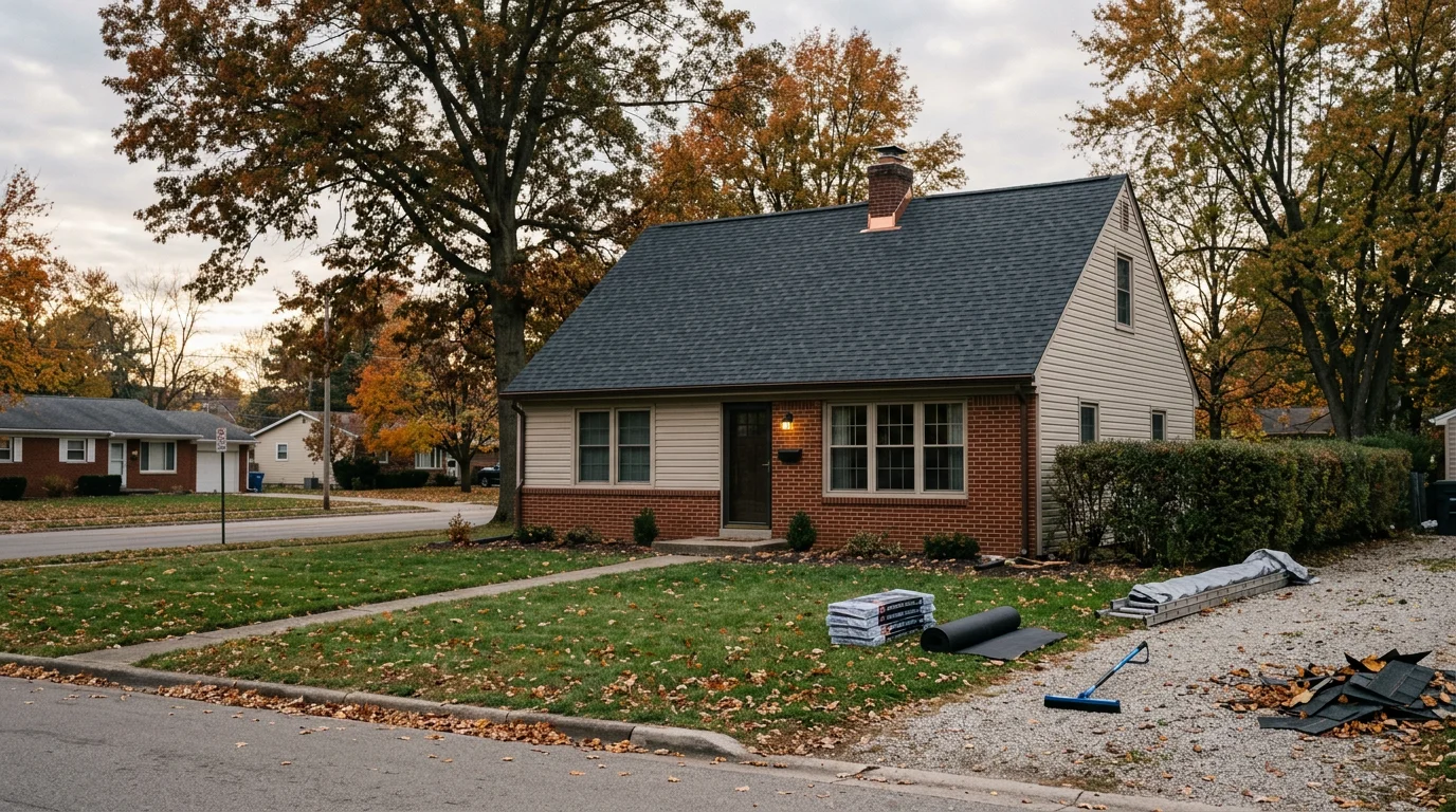 Roofing Specialists of Ohio crew working on a roof in Johnstown, Ohio